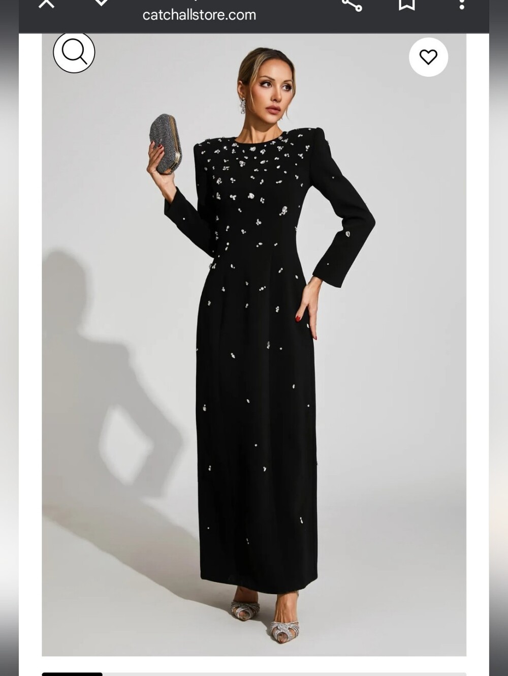Black Long-Sleeve Embellished Evening Gown